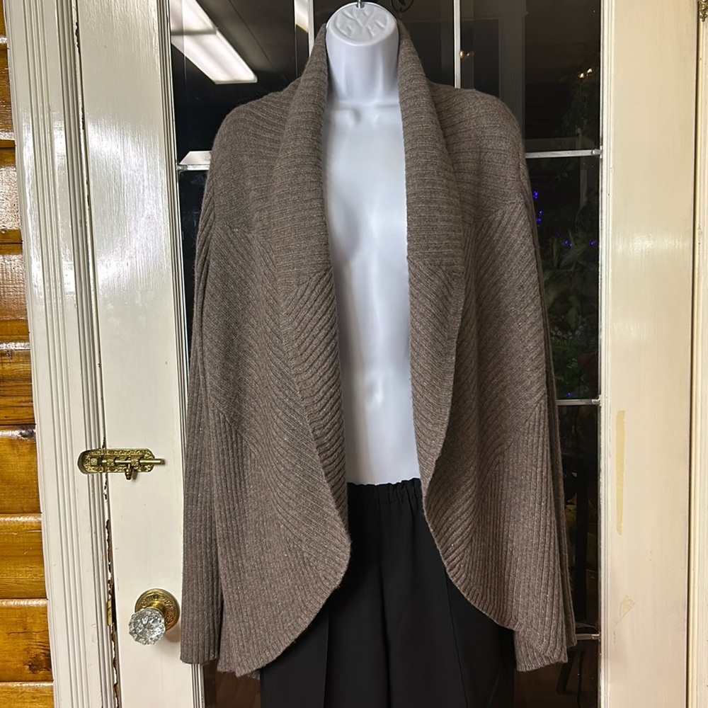 GUESS Taupe Ribbed Shawl Collar Cardigan Rabbit Hair Blend Large